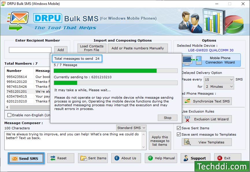 SMS sending in progress