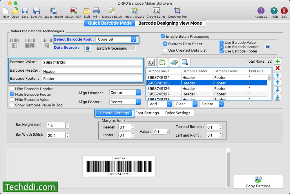 Select barcode font