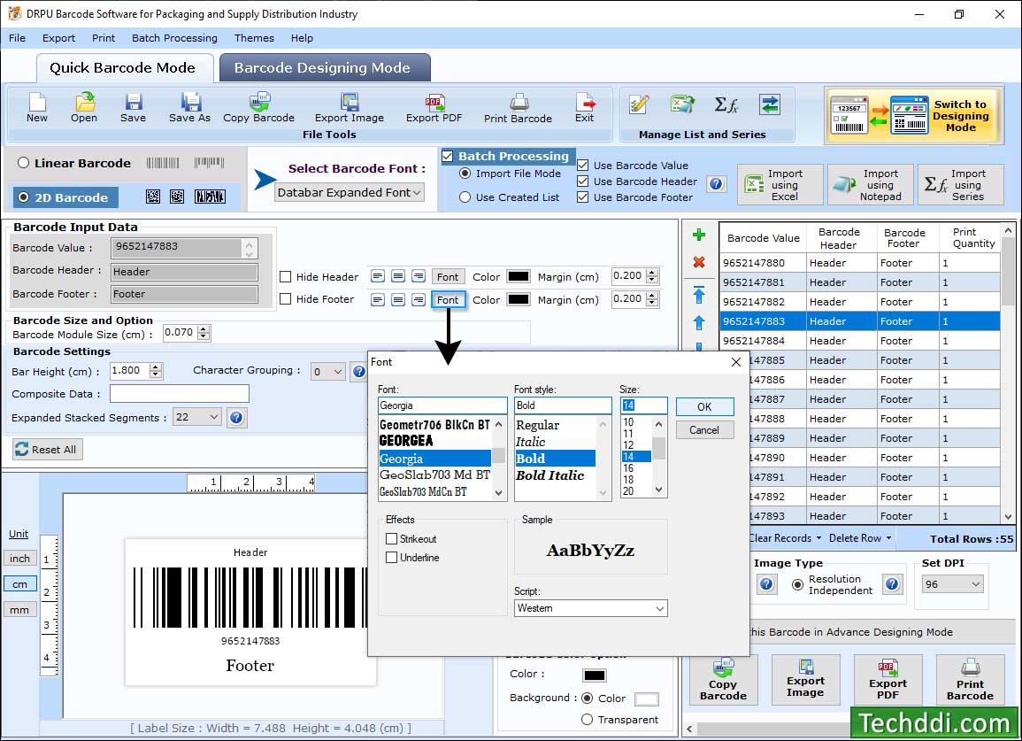 Select barcode font