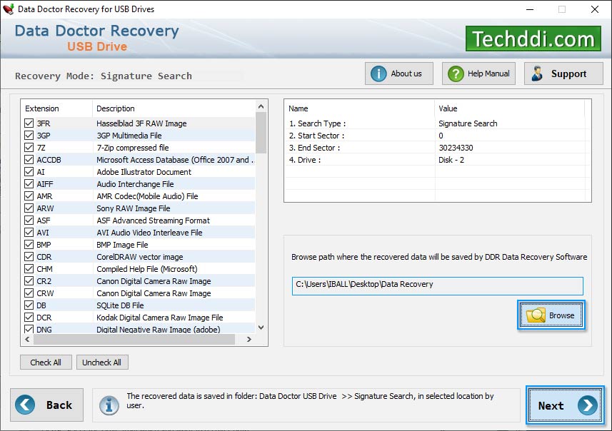 Buscar ruta para guardar los datos recuperados