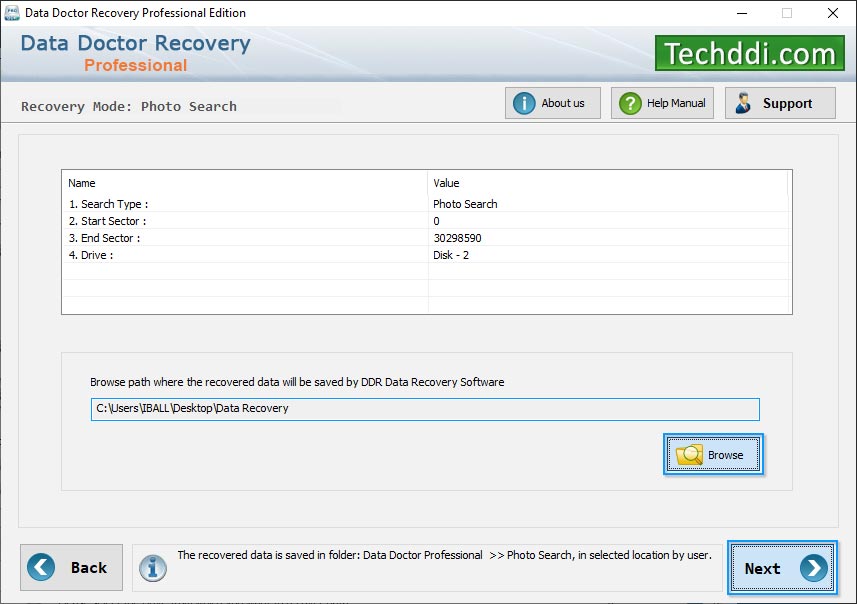 Buscar ruta para guardar archivos recuperados